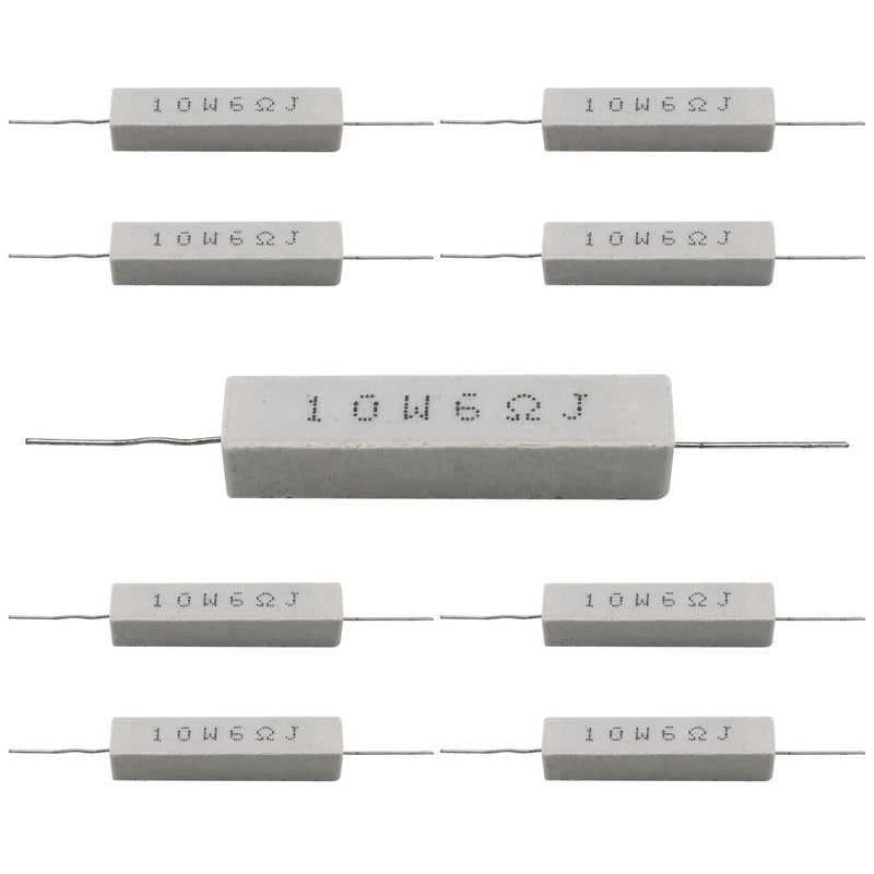 Dimlove White Wound 10w 6 Ohm 5% Axial Lead Wire Fixed Ceramic Cement Resistors - 10 PCS, Wirewound, Power Resistors with Flame, Heat & Moisture Resistance - Image 2